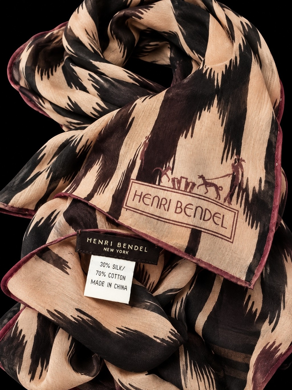 Vintage HENRI BENDEL Oversized 54” Silk Cotton Ikat Scarf Wrap